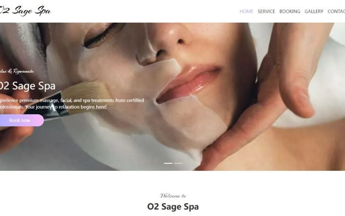 O2 Sage Spa 客户网站首页封面